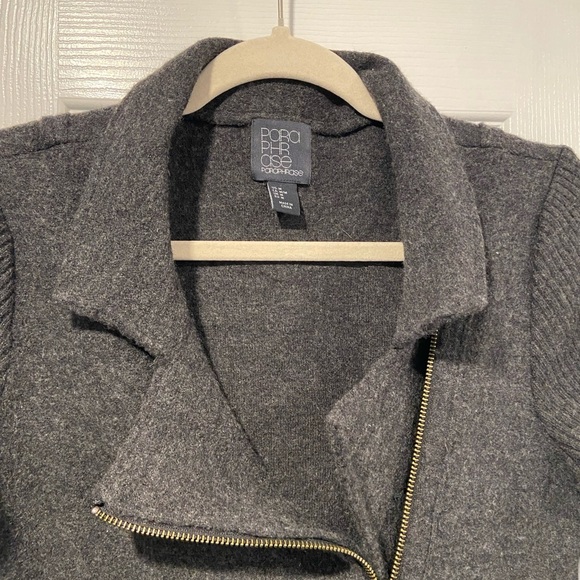 Paraphrase Size M Gray 100% Wool Asymmetrical Full Zip Bomber Sweater Jacket - Picture 4 of 14